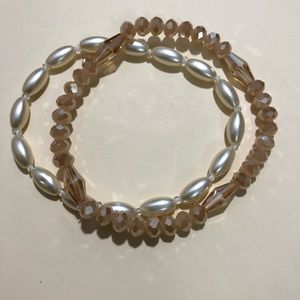 Creamy Rice Bead & Gold Tone Rondelle 2 Stretchy bracelet